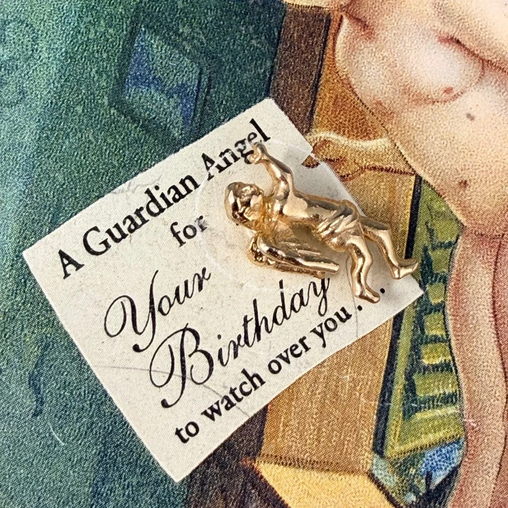 Vintage Treasures and Trinkets 14Kt Gold Plated Guardian Angel Pin 1993 USA 267‎